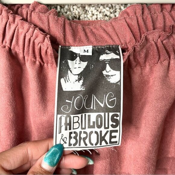 Young Fabulous and Broke Top Women’s Medium Pink Suede Off-The-Shoulder - Picture 2 of 4